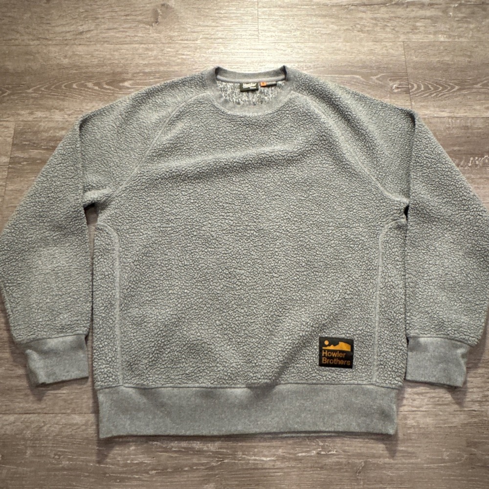 Howler Brothers Sweatshirt Mens M Gray Eleos Fleece Sherpa Deep Pile Pullover